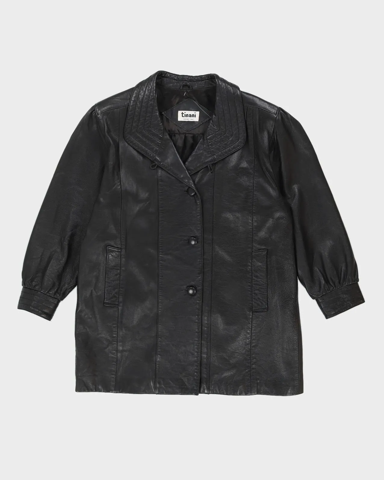 00s Black Leather Box Style Jacket - L