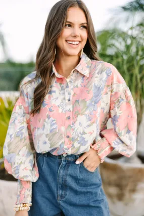 All For Love Blush Pink Floral Blouse