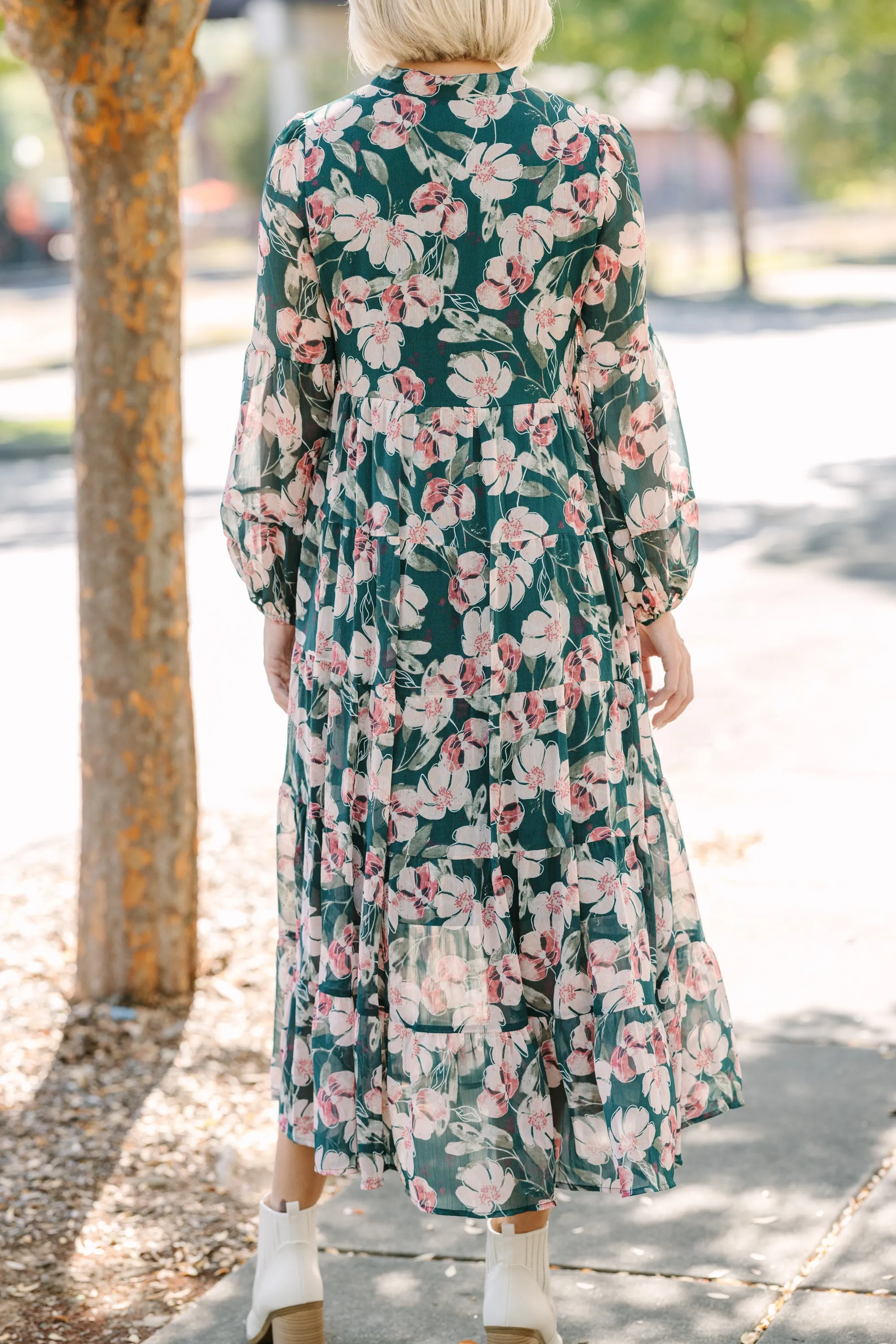 All I Could Want Hunter Green Floral Midi Dress