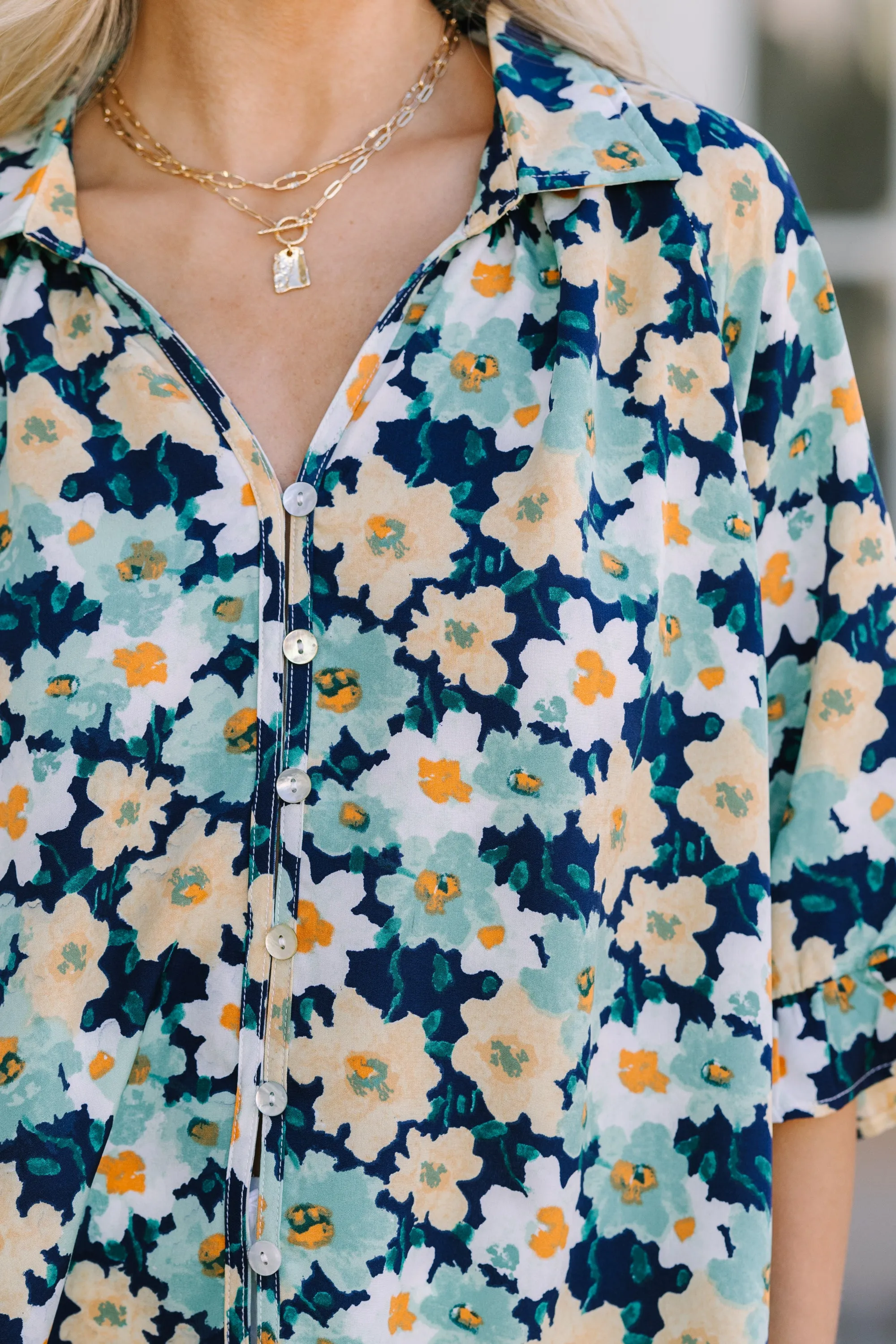 All That You Need Navy Floral Blouse