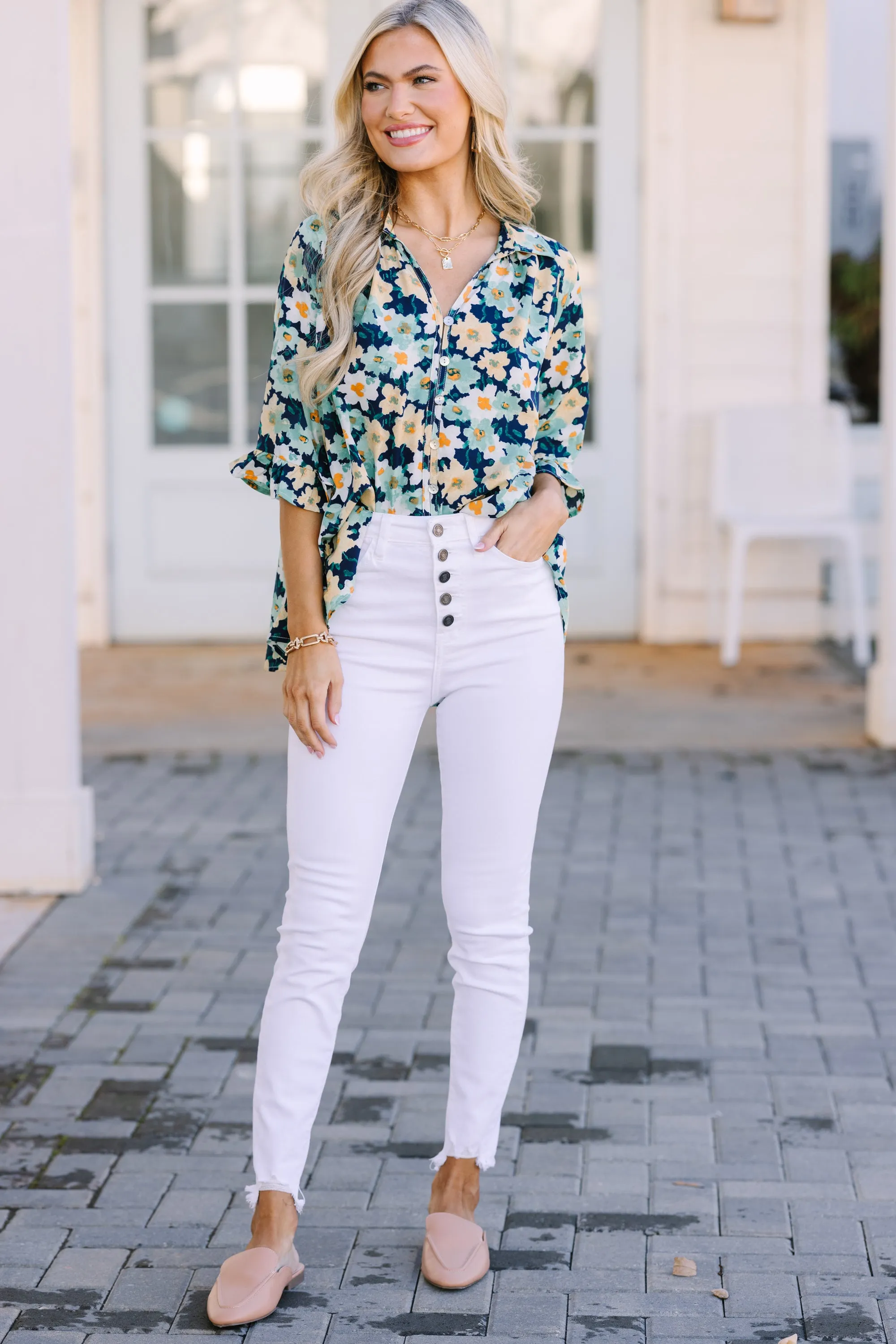 All That You Need Navy Floral Blouse