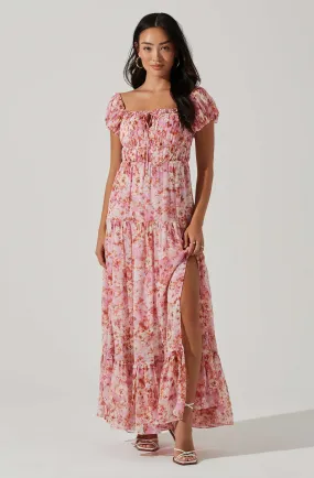 ASTR The Label ROSELINE OFF SHOULDER FLORAL MAXI DRESS - Pink Orange