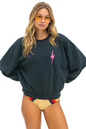 AVIATOR NATION BOLT 2 RELAXED CREW SWEATSHIRT - CHARCOAL // NEON PINK