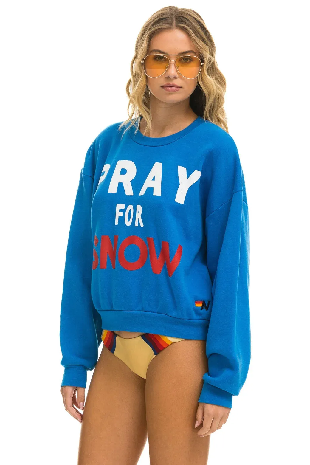 Aviator Nation PRAY FOR SNOW RELAXED CREW SWEATSHIRT - OCEAN