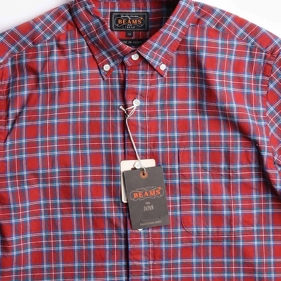 Beams Plus Short Sleeve Button Down Indigo Yarn Tartan Check Shirt