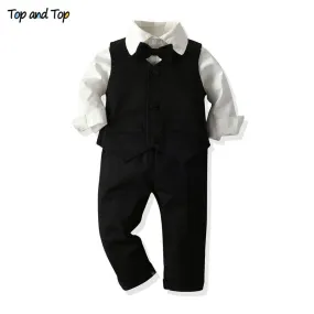 Boys Gentleman White Romper Top Vest Trousers Outfit