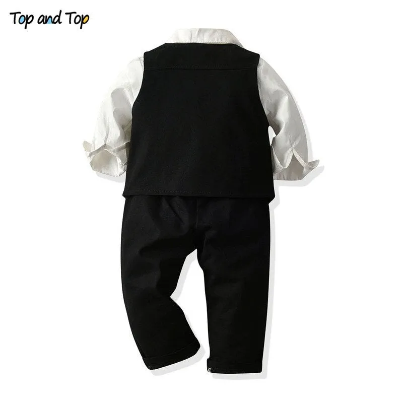 Boys Gentleman White Romper Top Vest Trousers Outfit