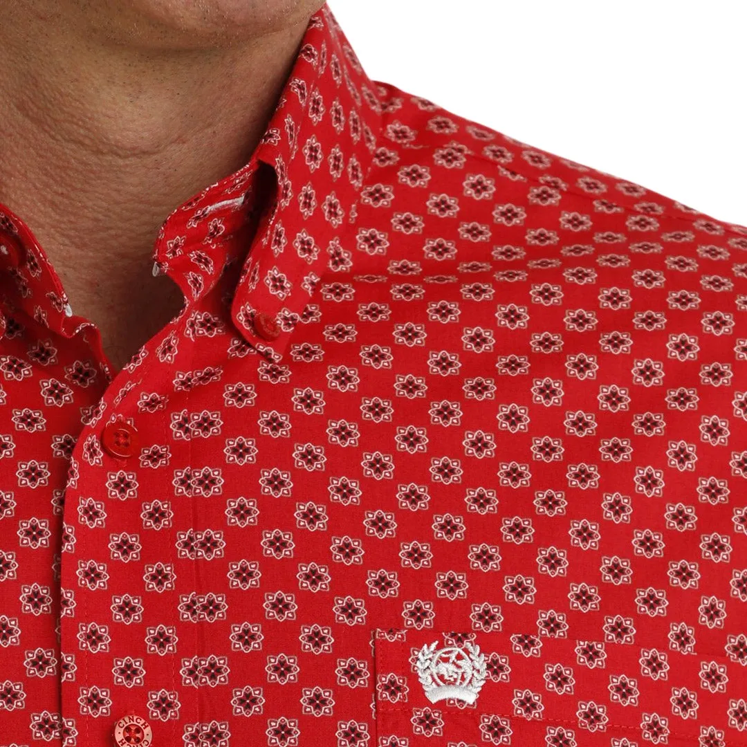 Cinch Men's Geometric Hex Print Button-Down Shirt In Red