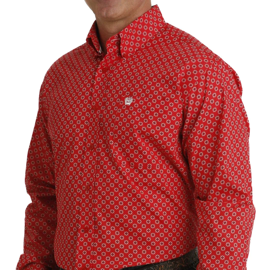 Cinch Men's Geometric Hex Print Button-Down Shirt In Red