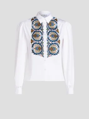 Cotton Poplin Paisley Embroidered Blouse