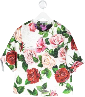 Dolce & Gabbana White Floral Print Short Sleeve Jacket 10 Years