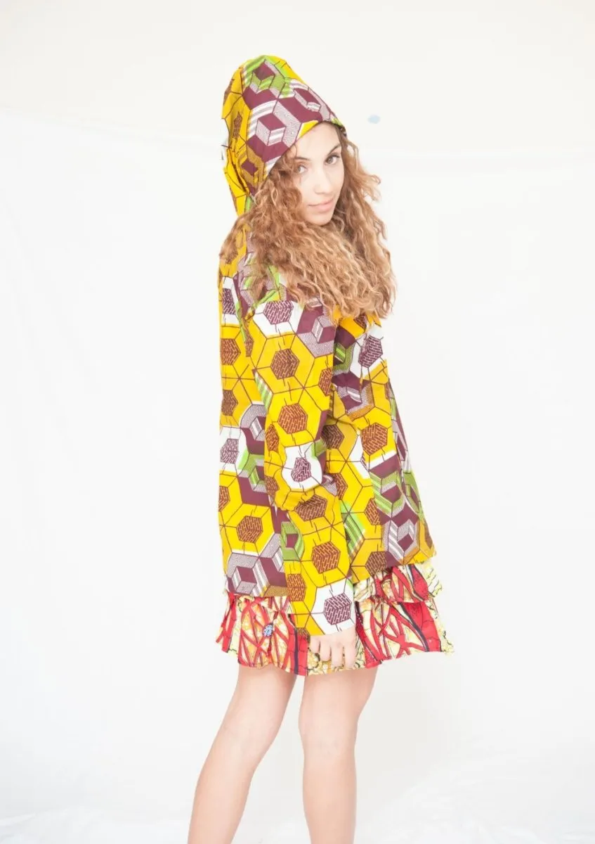 Ethical Clothing - African Print Hoodie in Yellow