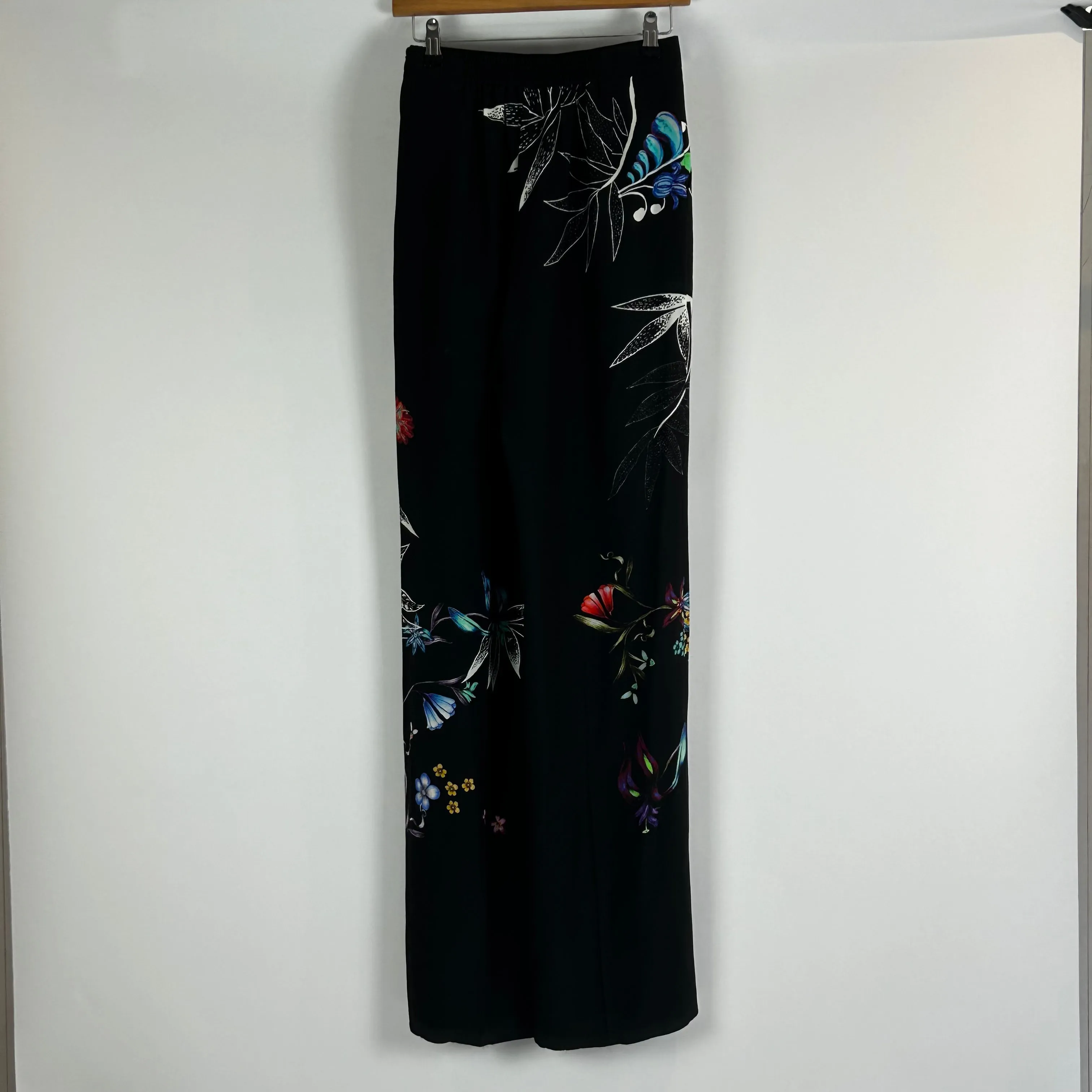 Etro Black Floral Silk Pull-On Pants XXS