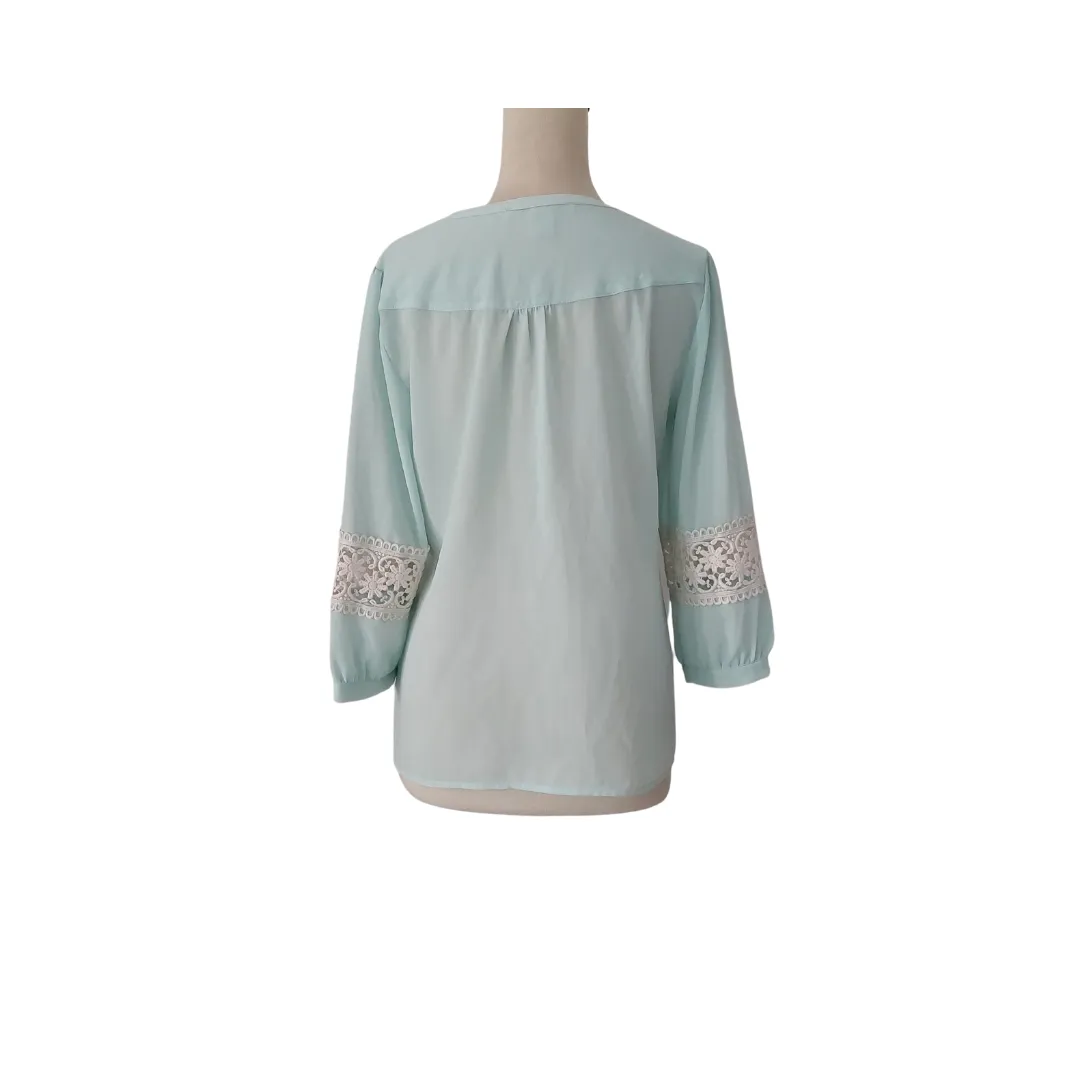 Forever 21 Light Blue with White Lace Blouse | Gently Used |