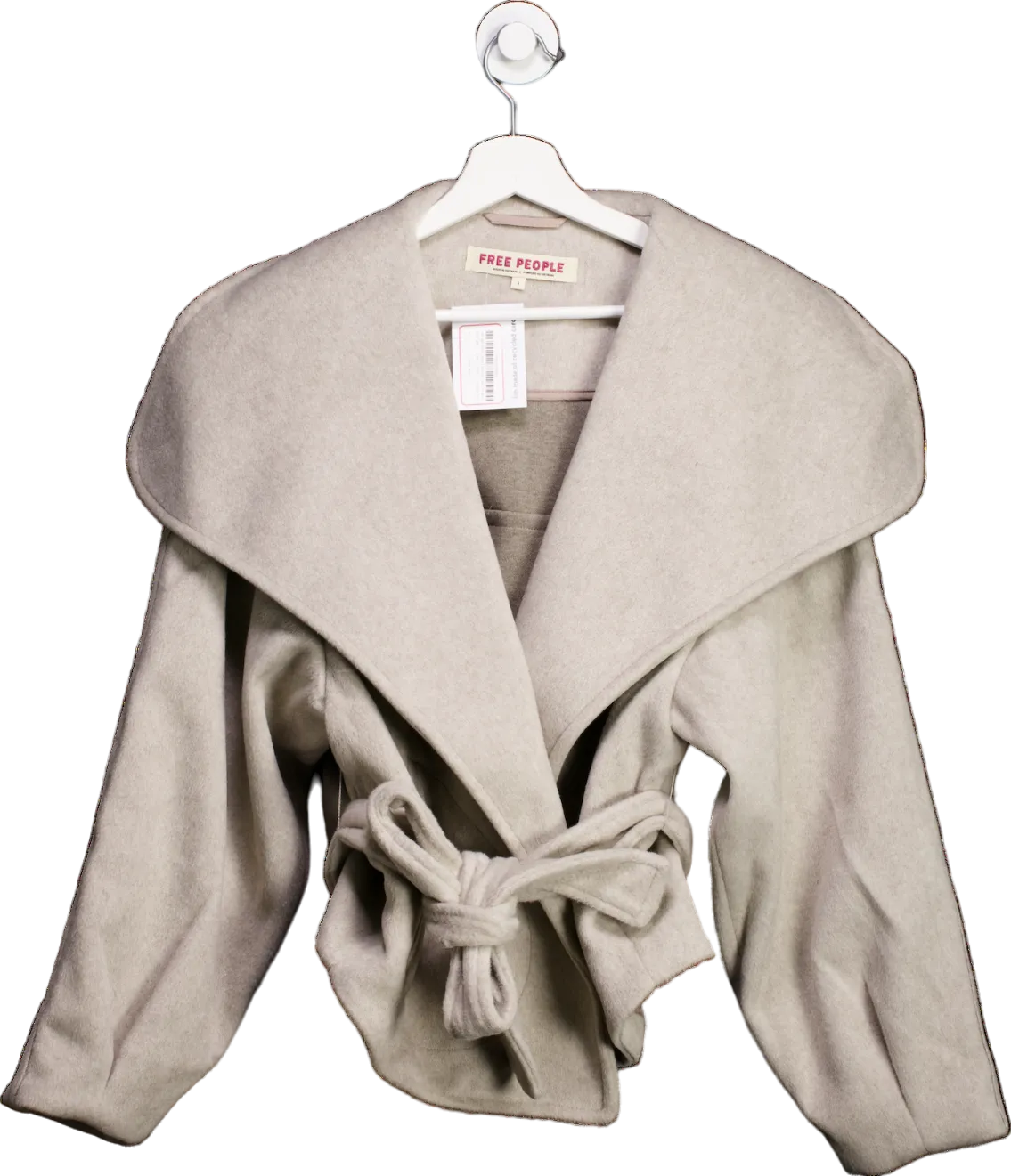 Free People Beige Stone Cashmere-feel Belted Jacket UK M