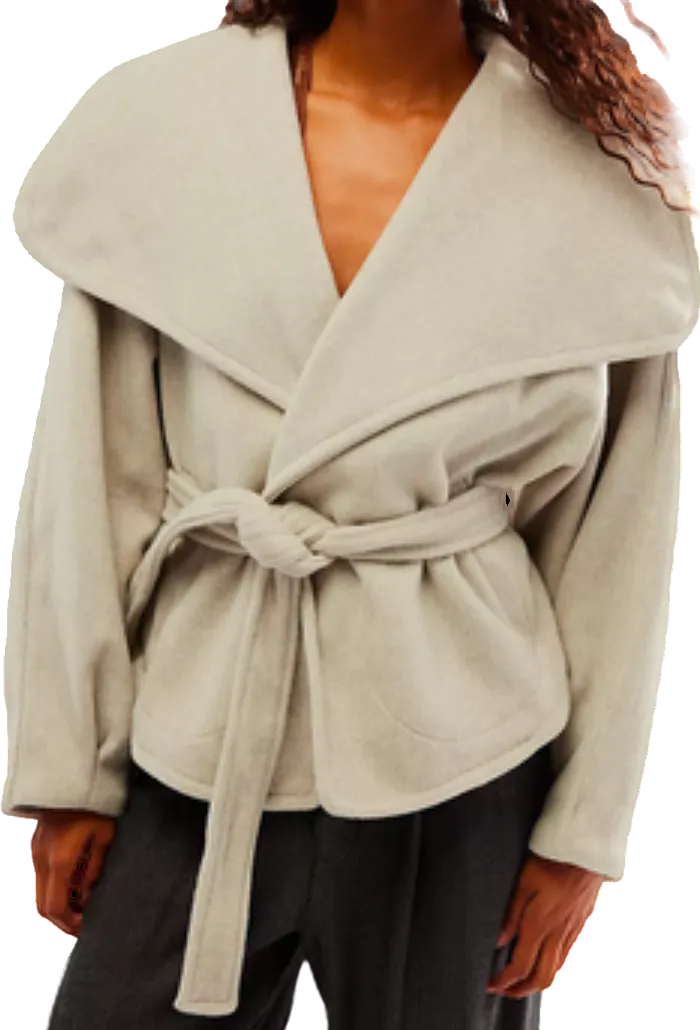 Free People Beige Stone Cashmere-feel Belted Jacket UK M