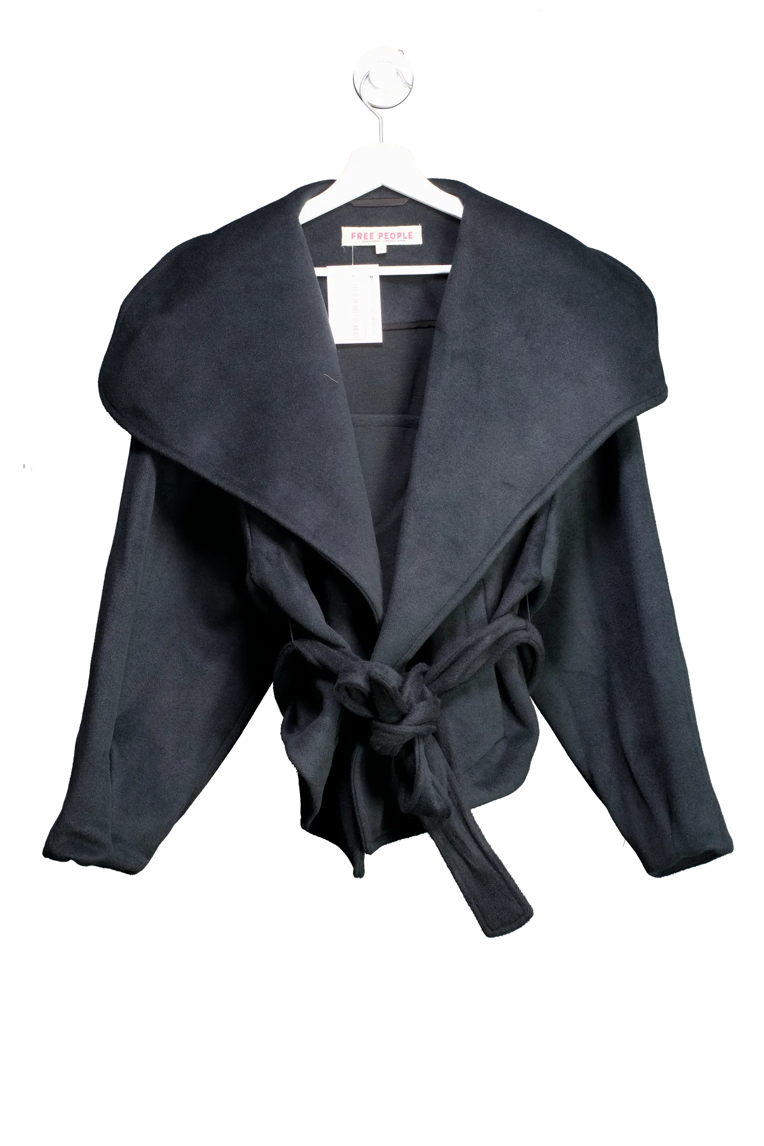 Free People Black Cashmere-feel belted Jacket UK S