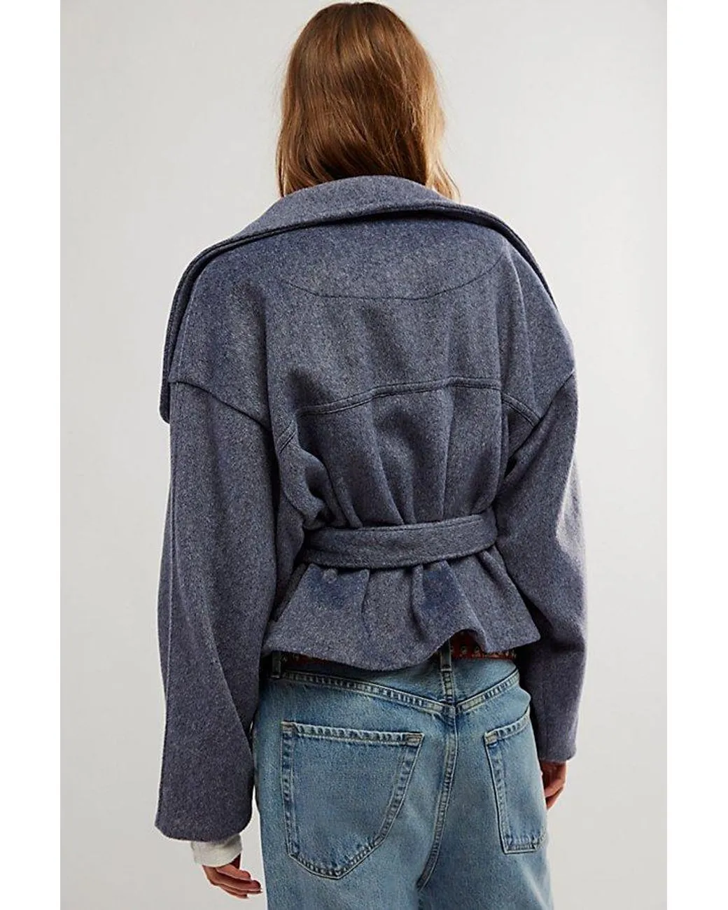 Free People Blue Cashmere-feel belted Jacket UK S