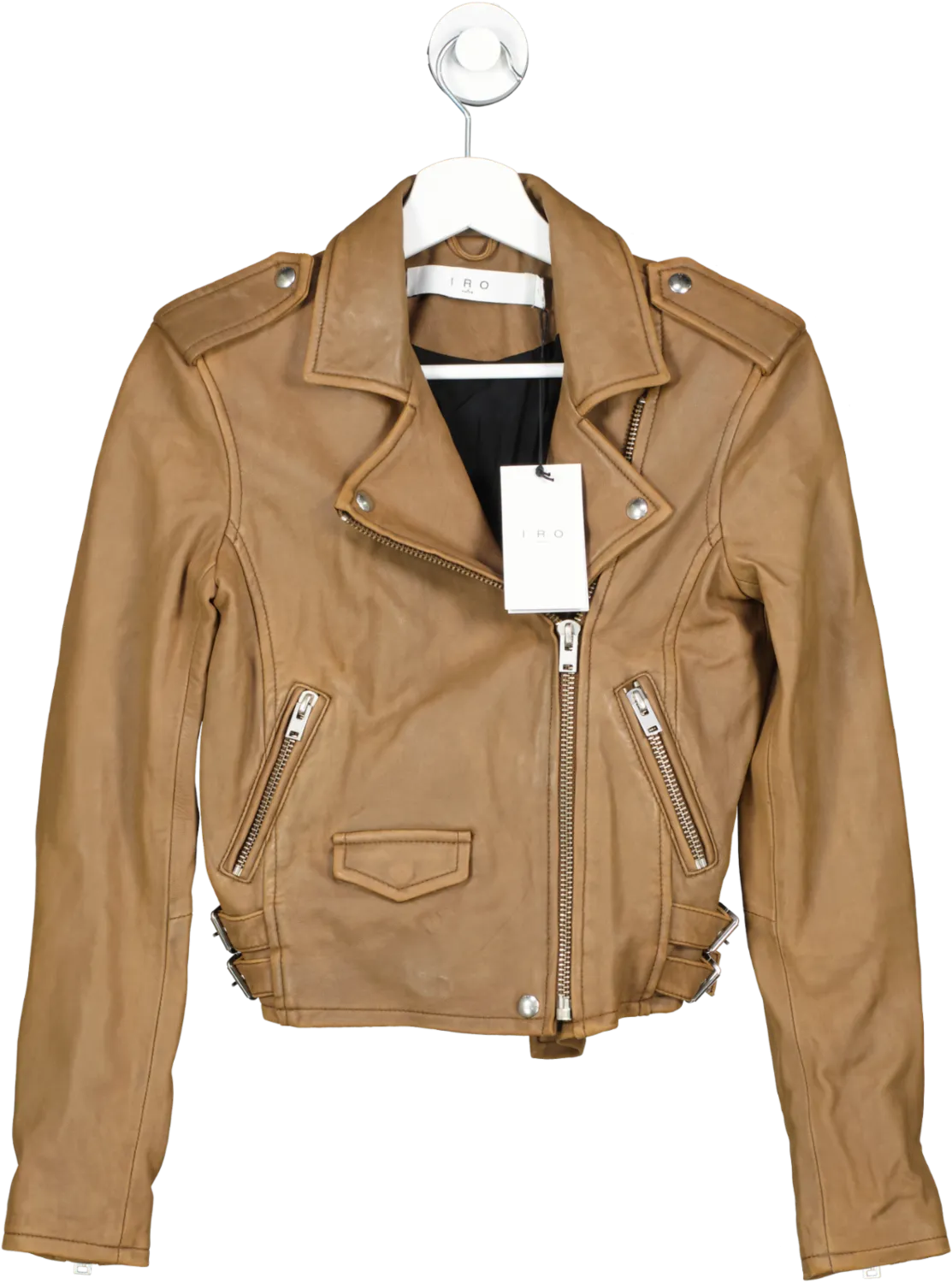 IRO Brown Leather Moto Biker Jacket BNWT UK 6