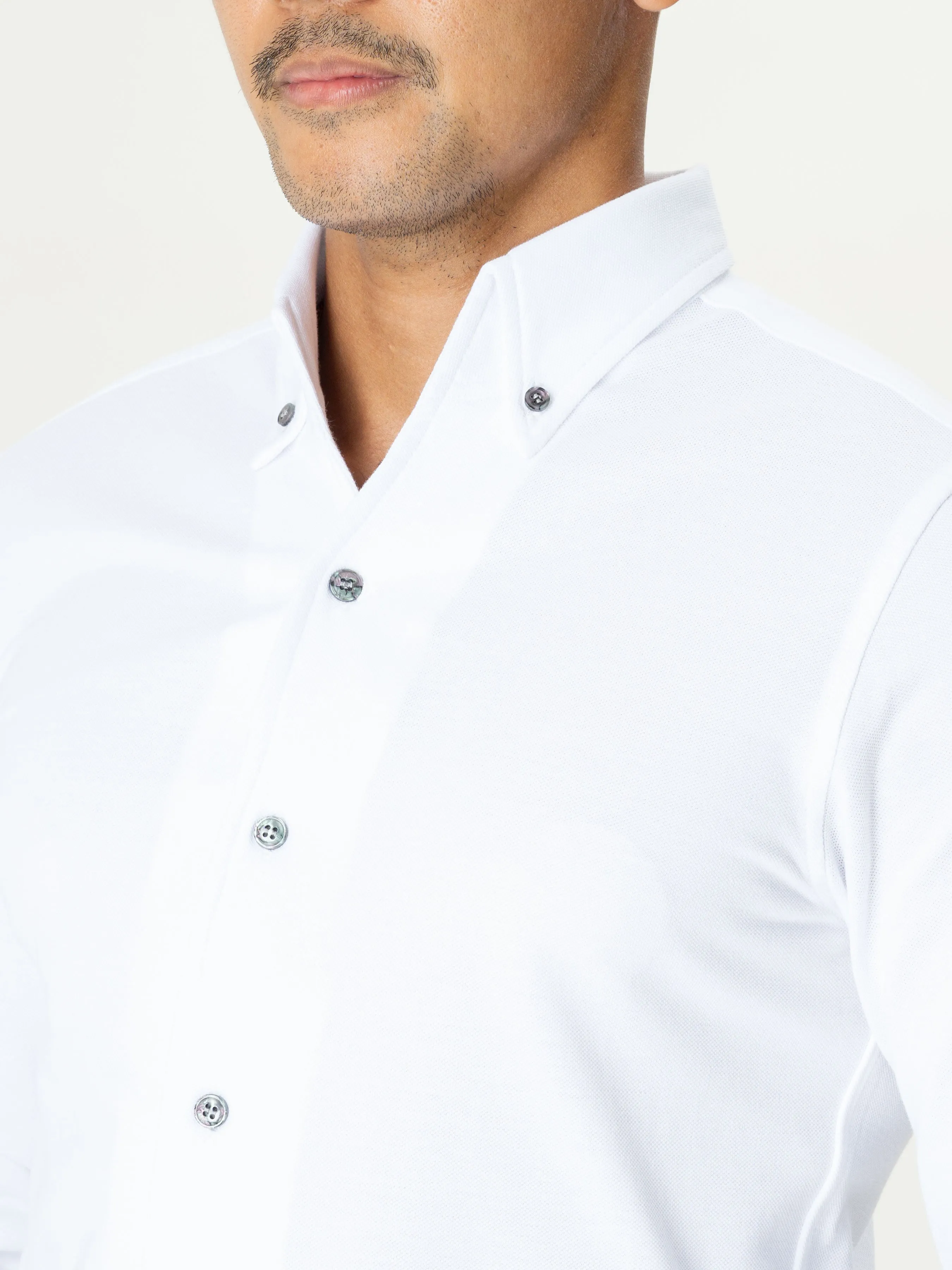 Long Sleeve Polo Shirt - White Button Down