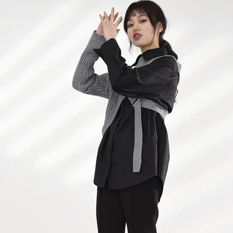 Manami Knitted Long Sleeve Irregular Shirt - Gray