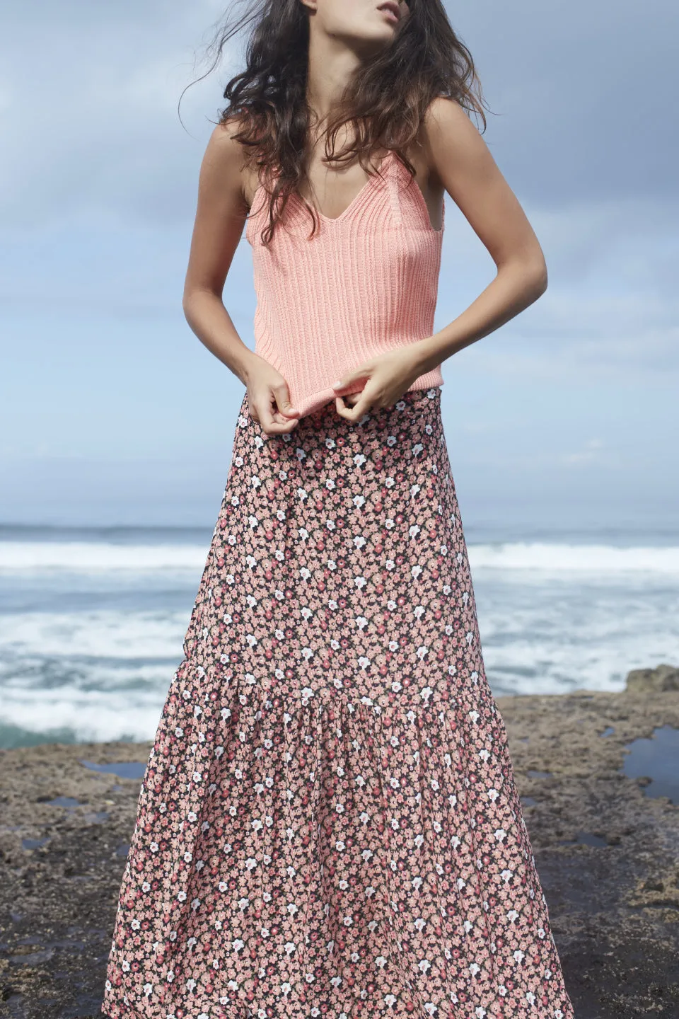 Maya Liberty Peach Floral Maxi Skirt