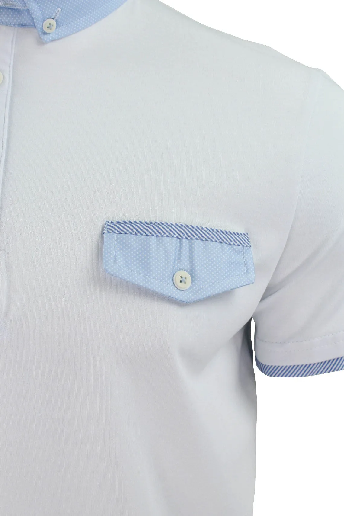 Mens Polo Shirt Xact Clothing Cotton Rich Polka Dot Collar & Trims Stretch Lycra