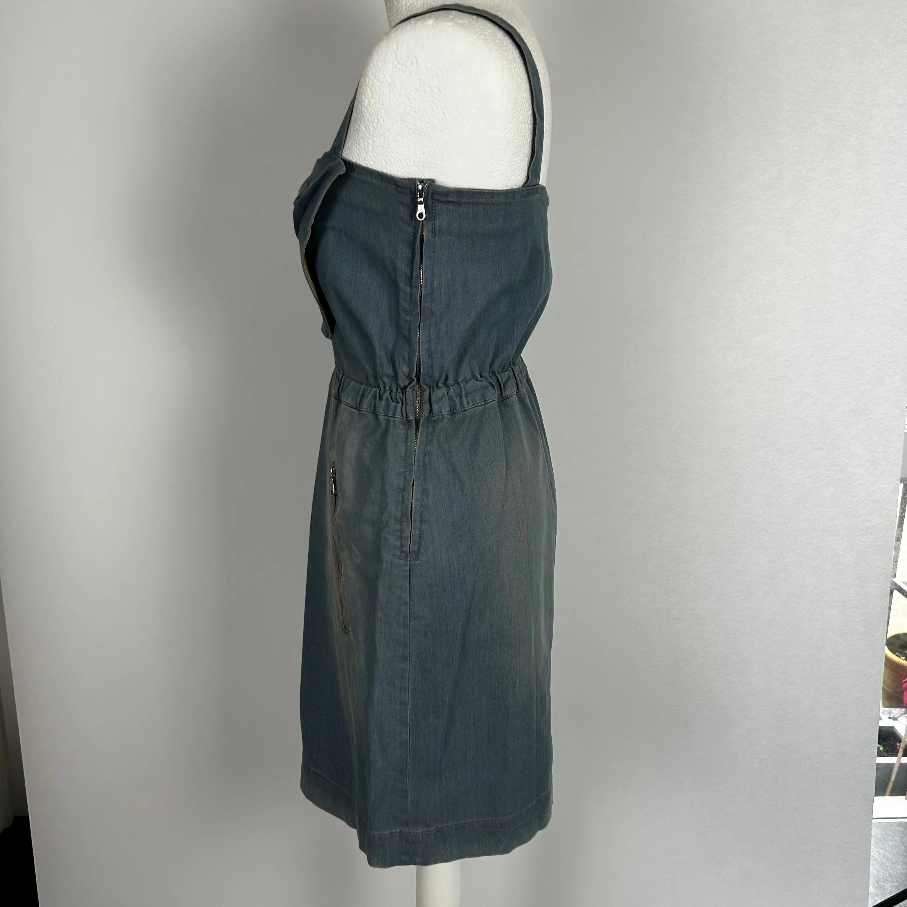 Mulberry Brand New Pale Denim Strappy Midi Dress XS