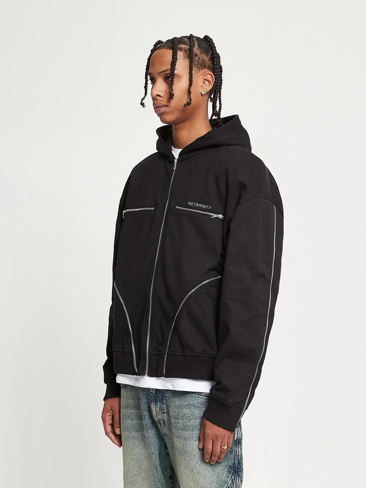 MULTIPLE ZIPPER HOODIE - BLACK