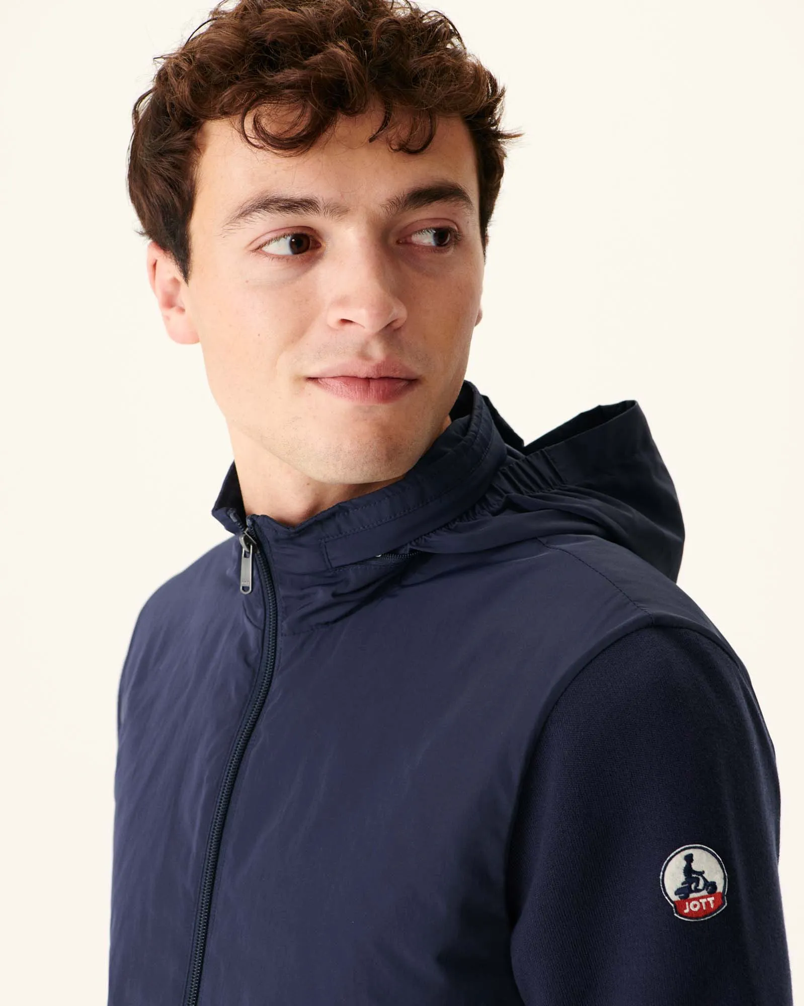 Navy Bardenas bi-fabric hooded jacket