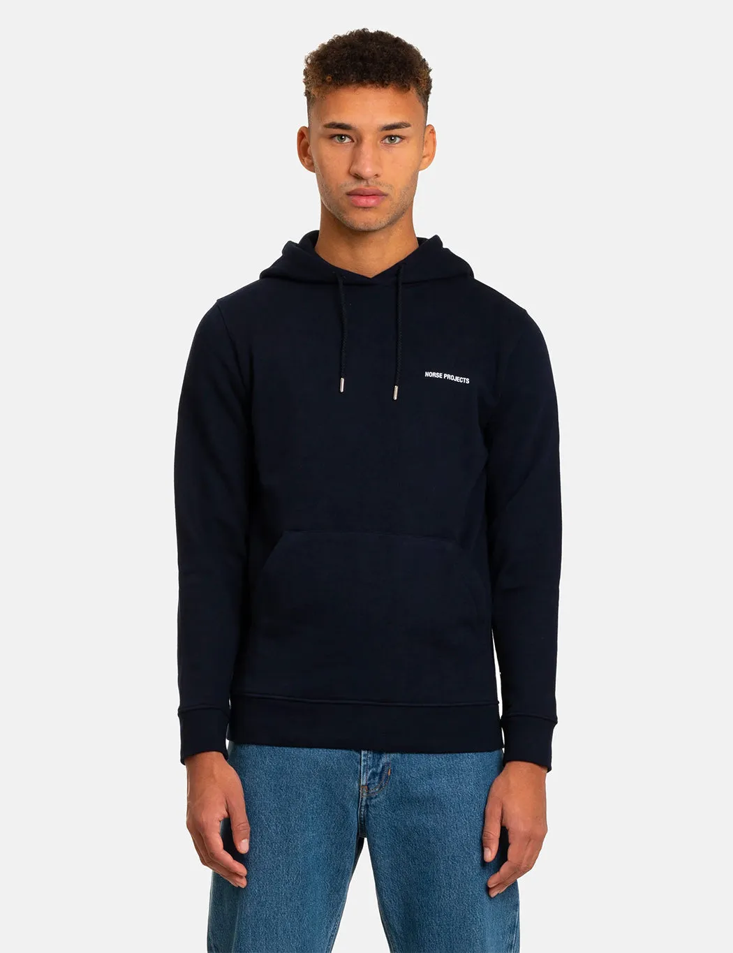 Norse Projects Vagn Logo Hooded Sweatshirt - Dark Navy Blue