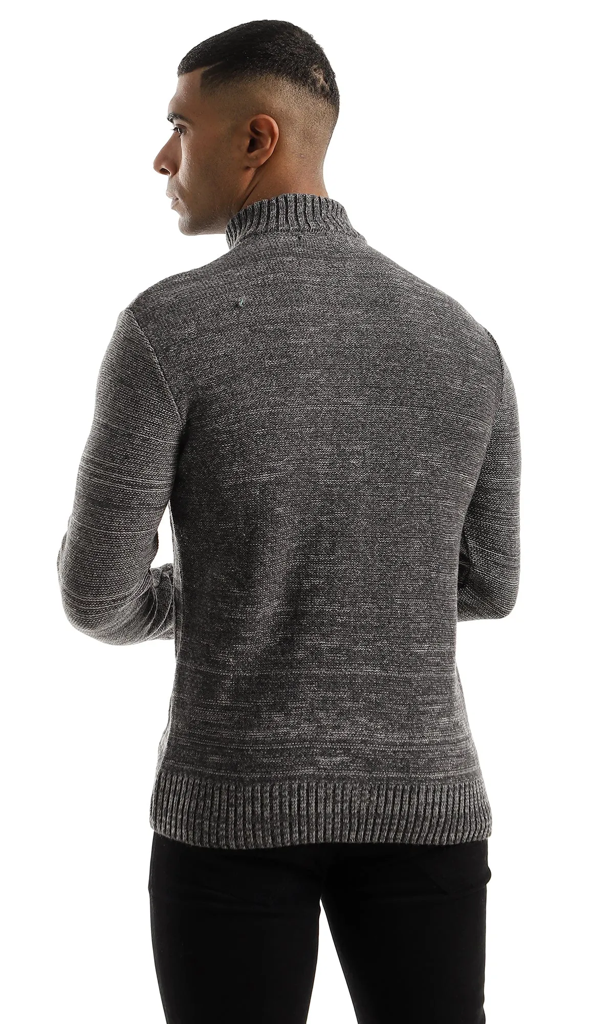 O158766 Cozy Zip Through Neck Heather Dark Grey Sweater