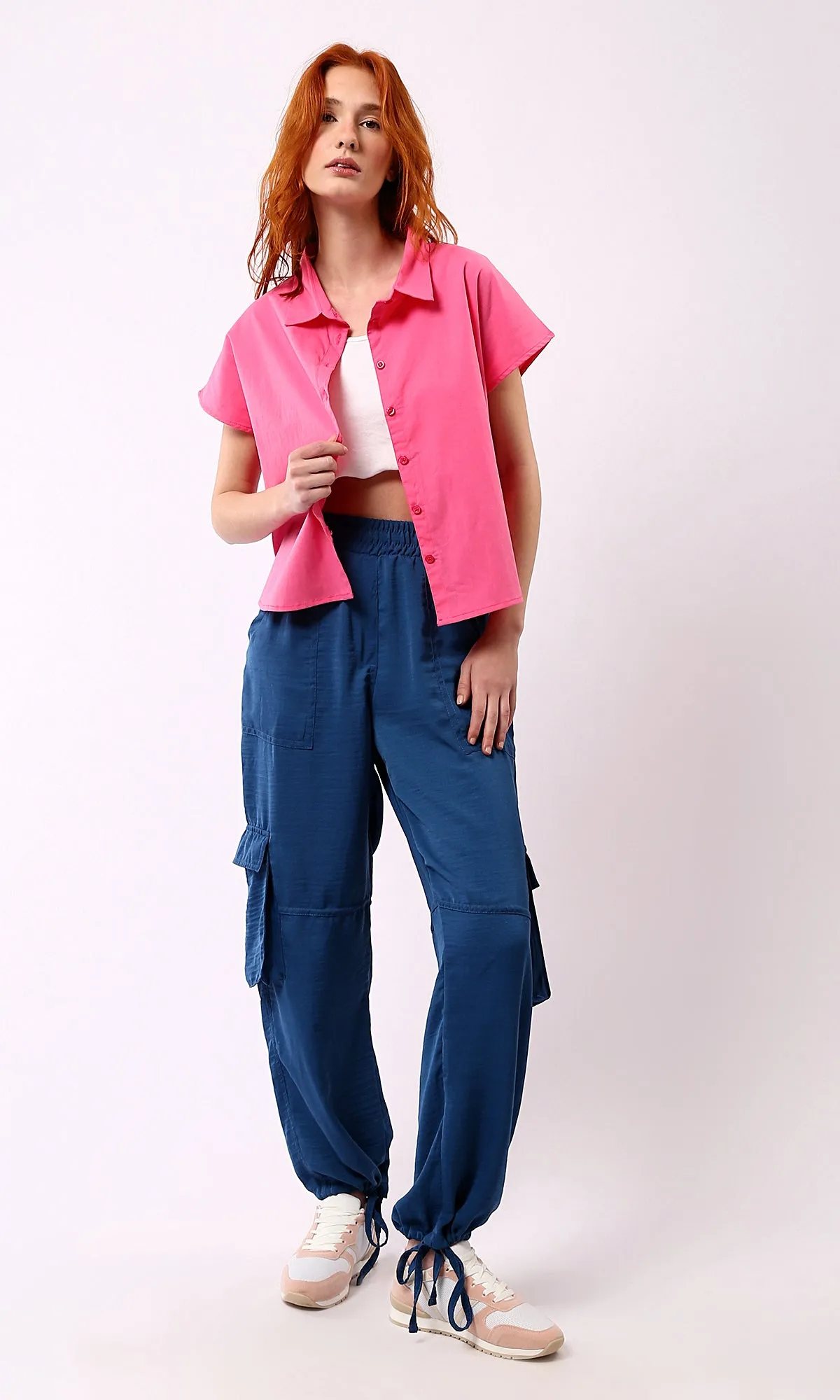 O177910 Short Sleeves Fuchsia Solid Summer Shirt