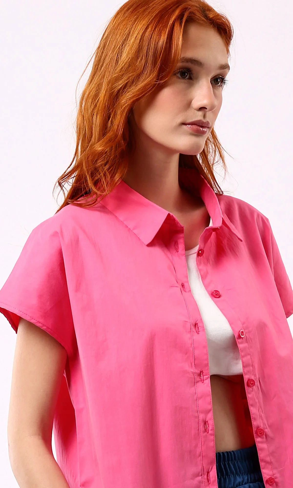 O177910 Short Sleeves Fuchsia Solid Summer Shirt