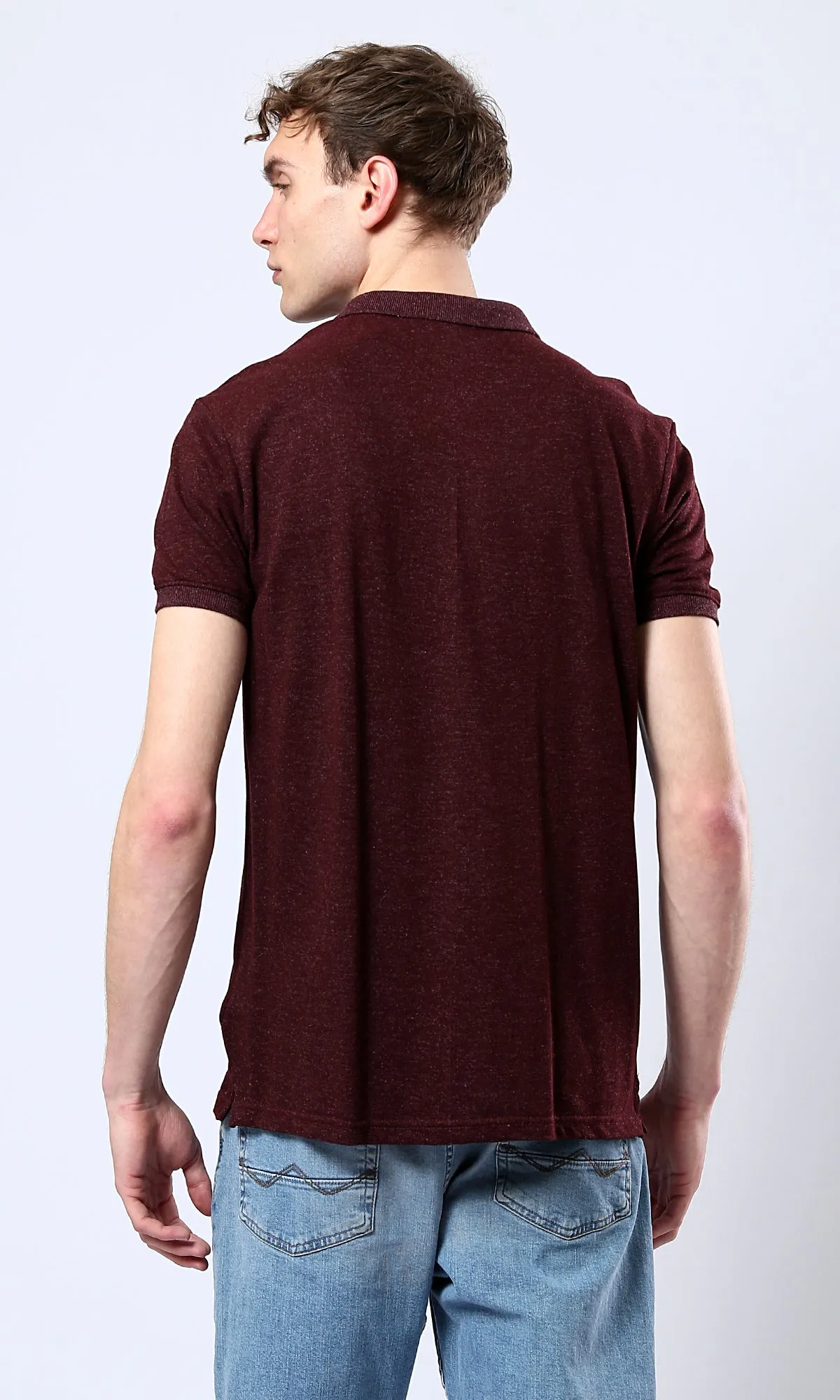 O178886 Heather Burgundy Short Sleeves Casual Polo Shirt