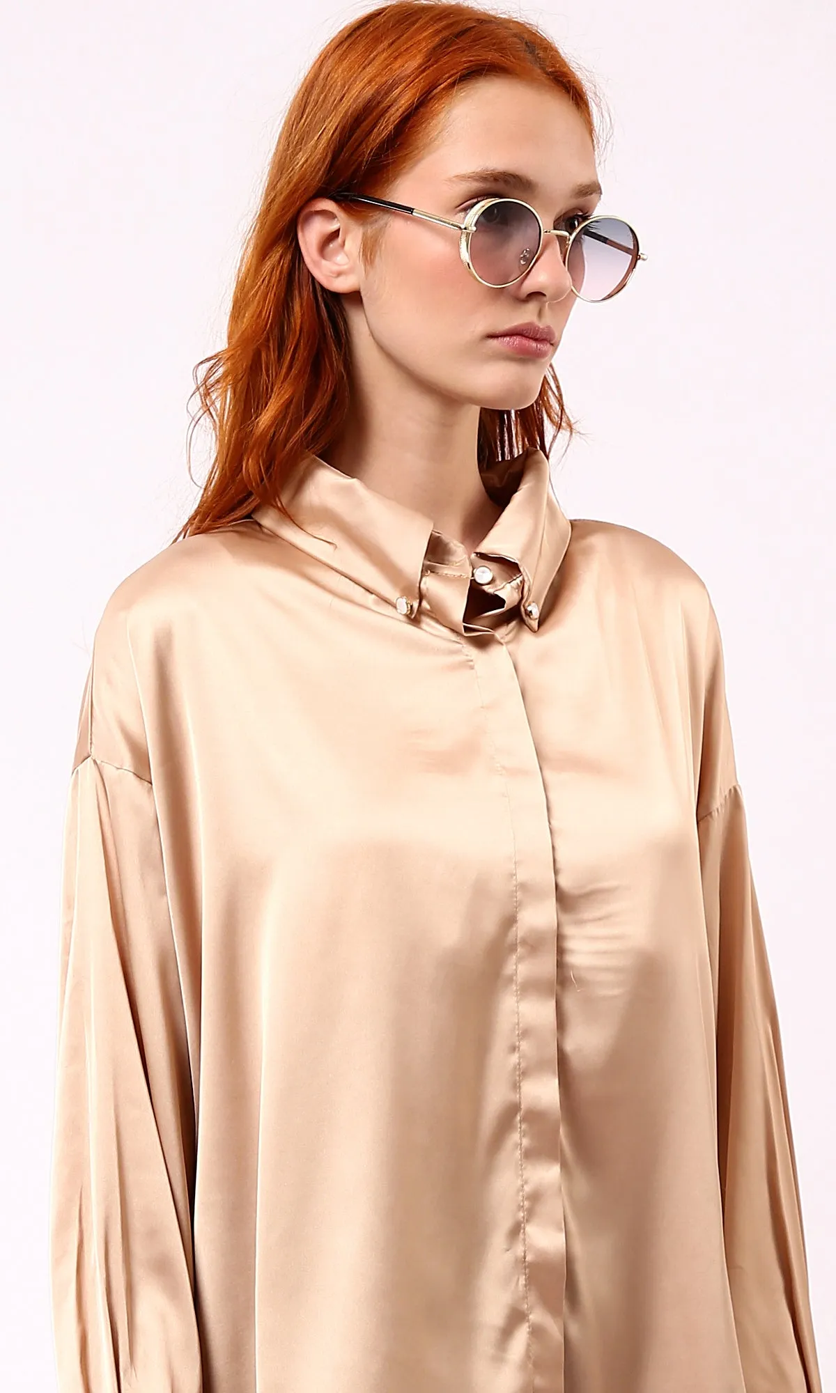 O181652 Buttons Down Gold Long Sleeves Evening Shirt