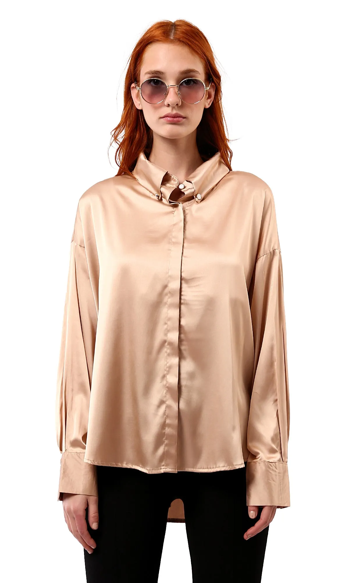 O181652 Buttons Down Gold Long Sleeves Evening Shirt