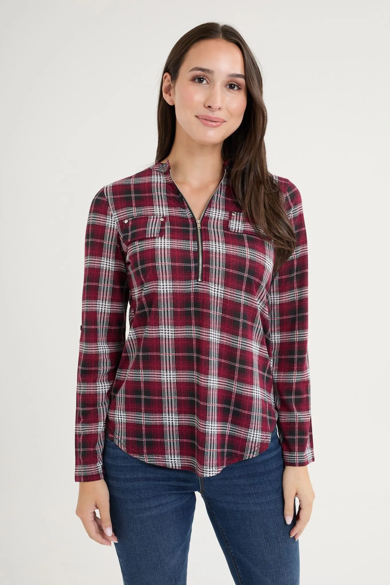 Plaid shirt and zipper