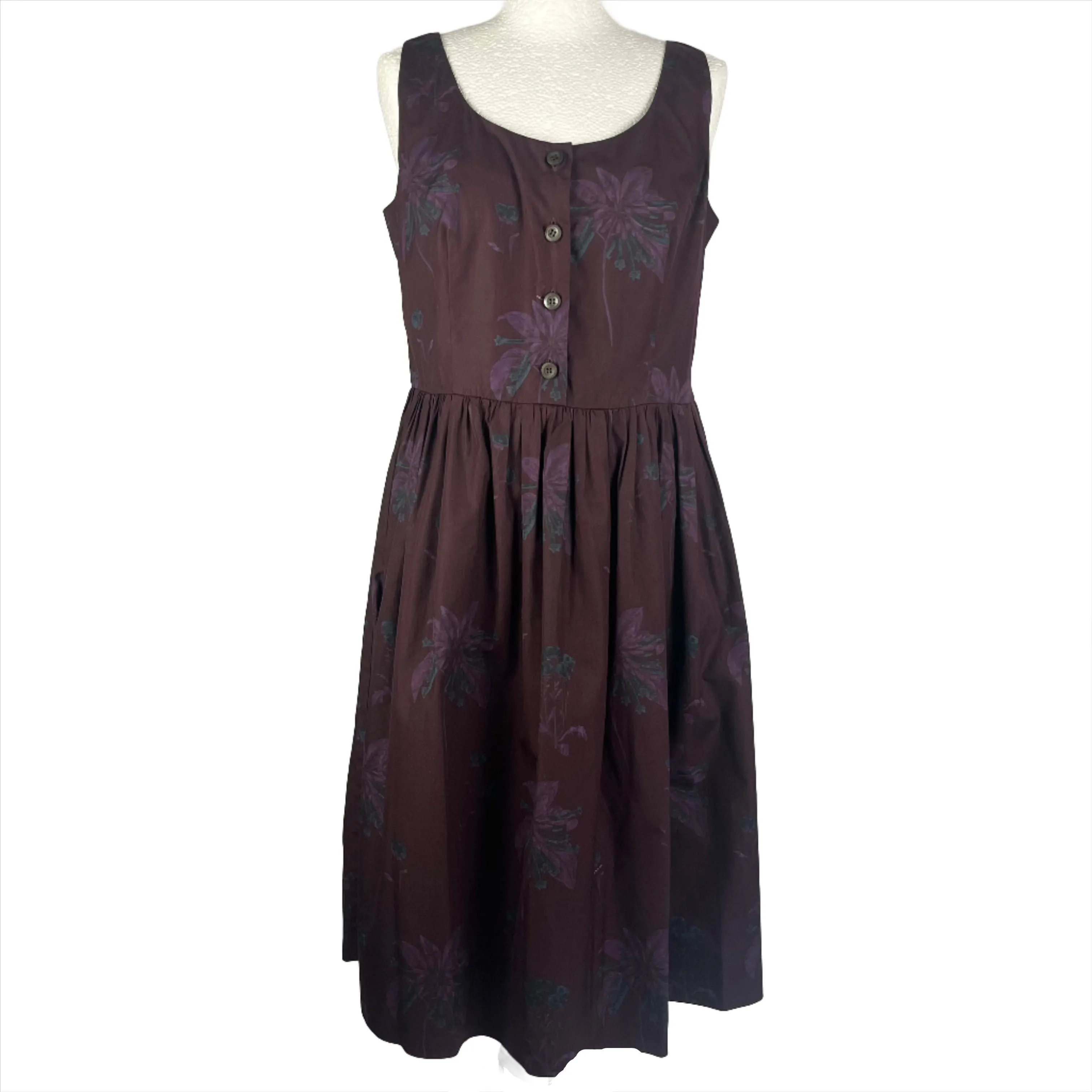 Prada Aubergine Floral Print Cotton Midi Dress L