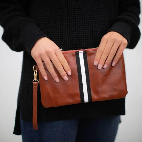 Preppy Striped Zipper Clutch