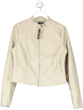 PrettyLittleThing Beige Premium Stone Washed Faux Leather Oversized Seam Detail Jacket UK 8