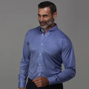 Quattro Flex Dress Shirt with Button Down Collar Blue Gingham