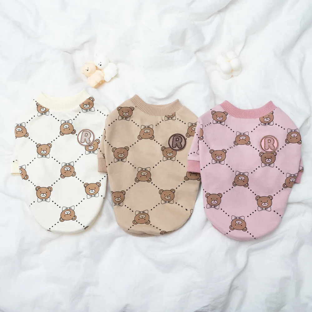 R logo Cute Bear Patterned Dogs Clothes Casual Comfortable Clothing Korean Designers Apparel Outfits Pets Knit Banding