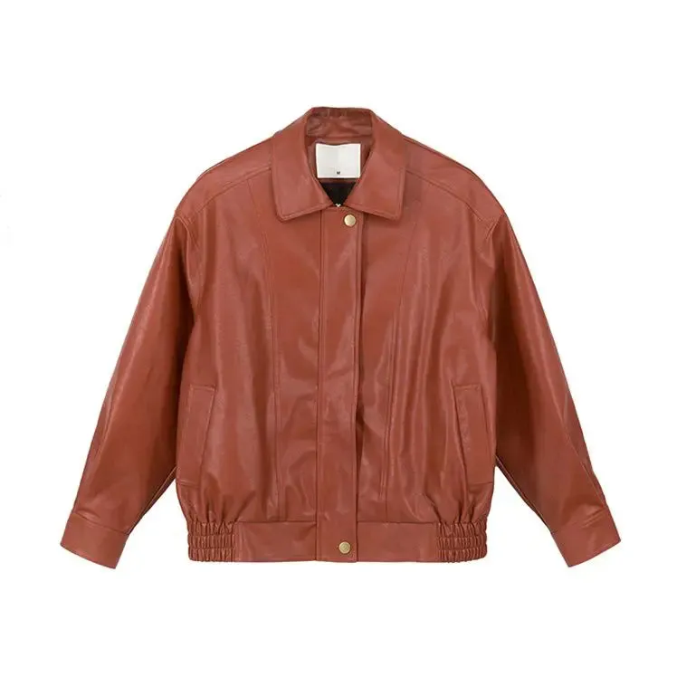 Red Faux Leather Jacket With Zipper