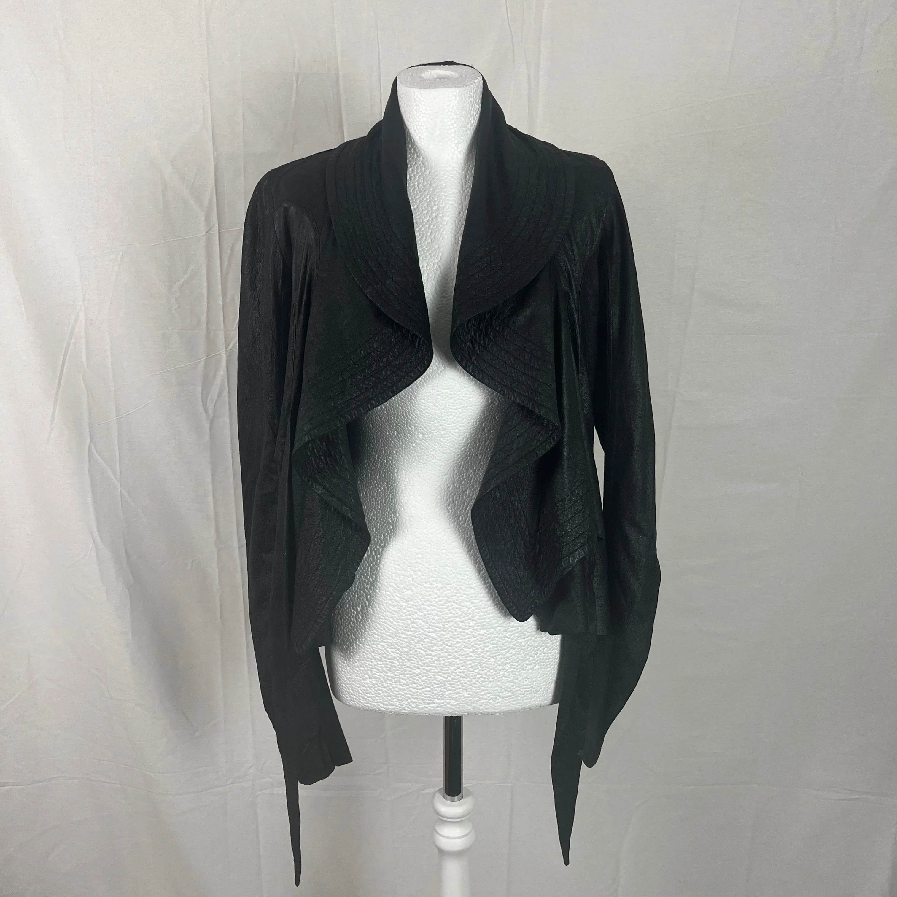 Rick Owens Black Lambskin Leather Curve Tie Front Jacket S