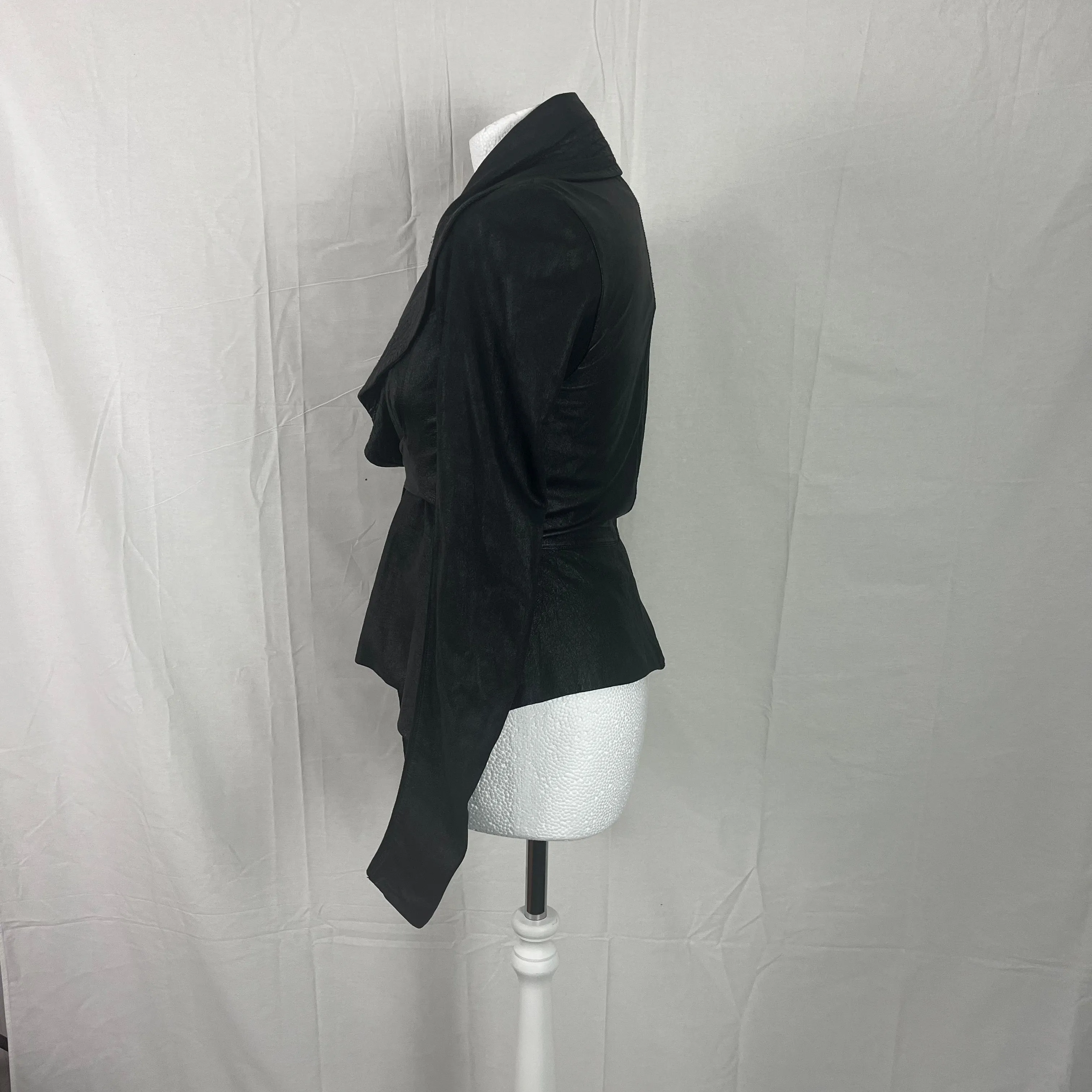 Rick Owens Black Lambskin Leather Curve Tie Front Jacket S