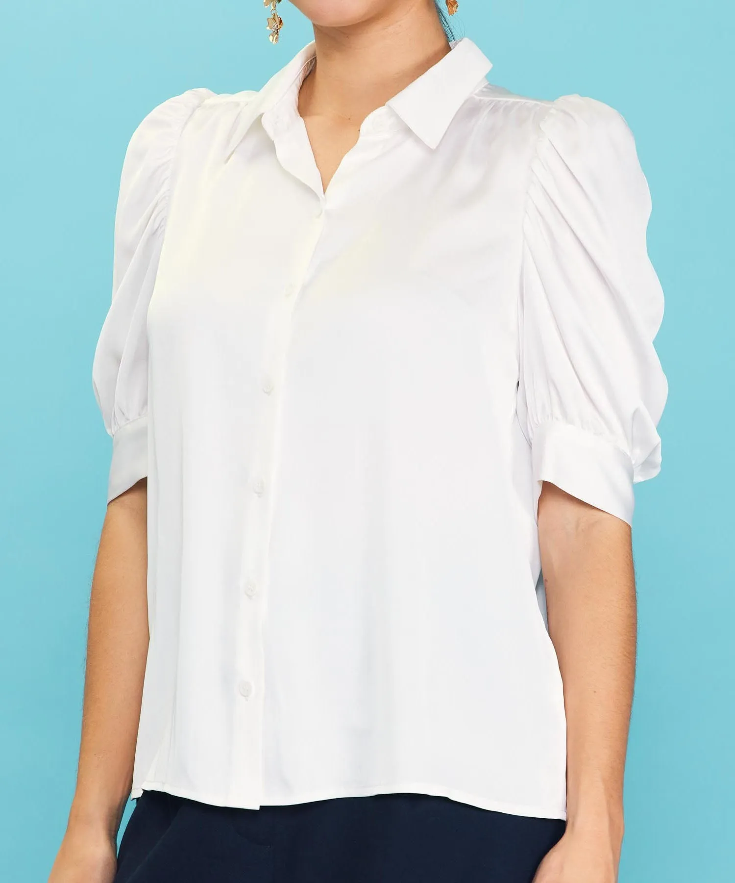 Shirred Sleeve Blouse - White