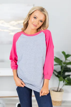 Slouchy Dolman Pink/Heather Gray Raglan Tunic