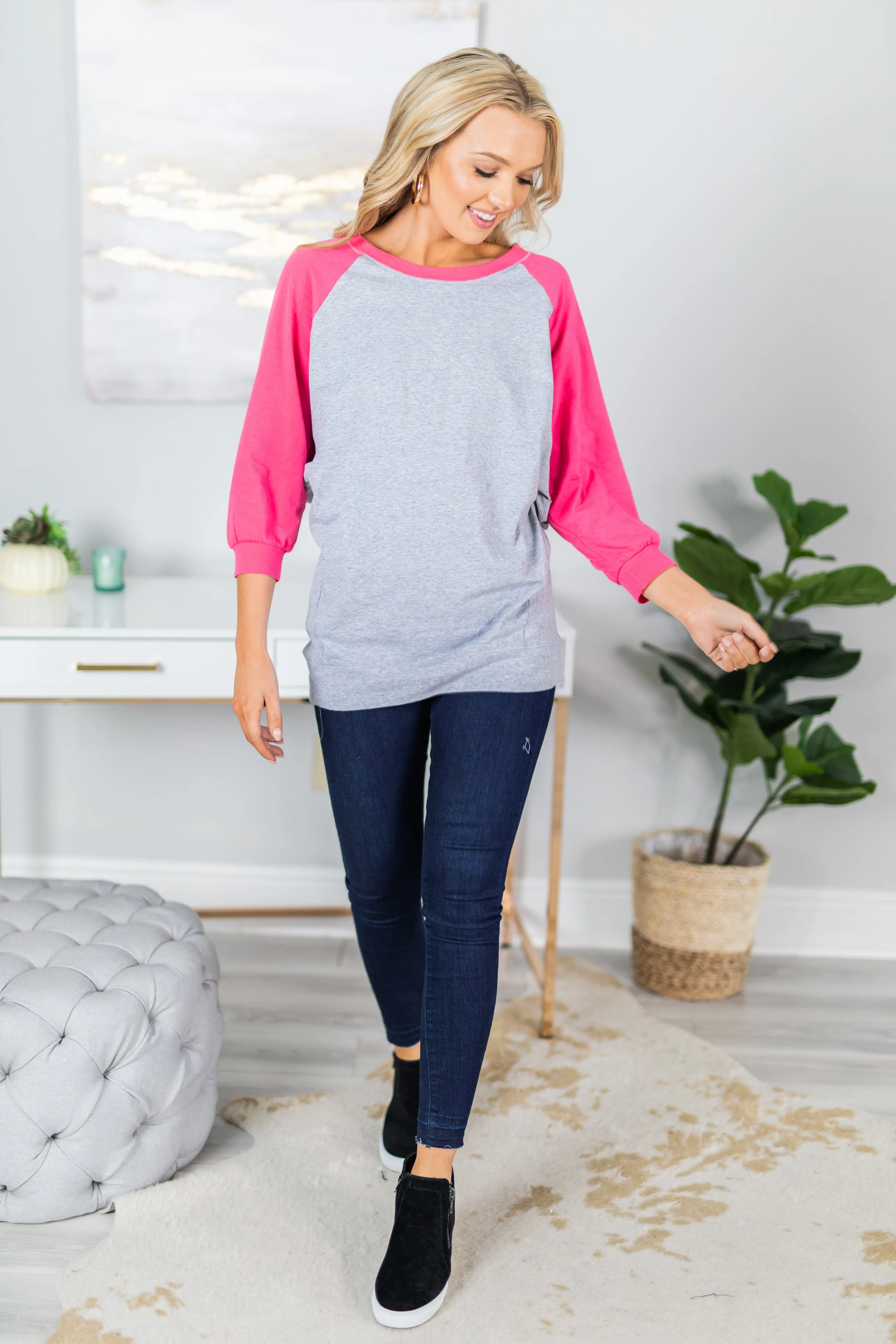 Slouchy Dolman Pink/Heather Gray Raglan Tunic