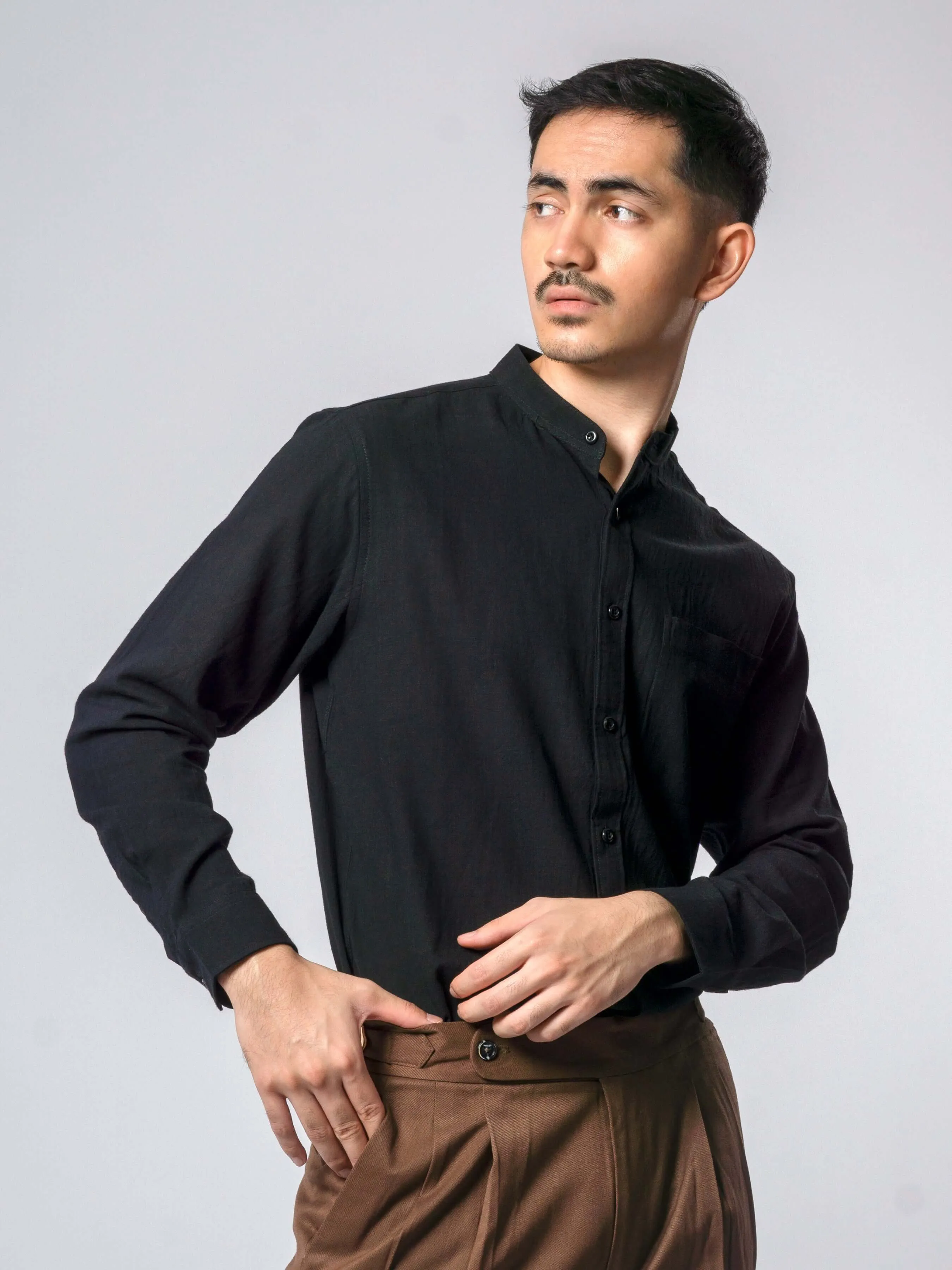 Stand Collar Shirt - Black